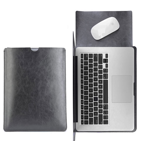 Leder Handy Tasche Sleeve Schutz Hülle L17 für Apple MacBook 12 zoll Schwarz