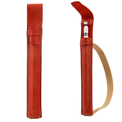 Leder Hülle Schreibzeug Schreibgerät Beutel Halter mit Abnehmbare Gummiband P02 für Apple Pencil Apple iPad Pro 12.9 Rot