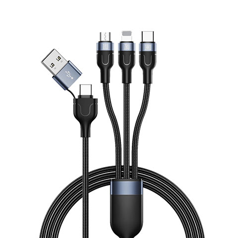 Lightning USB Ladekabel Kabel Android Micro USB Type-C 100W H02 für Apple iPhone 15 Pro Max Schwarz