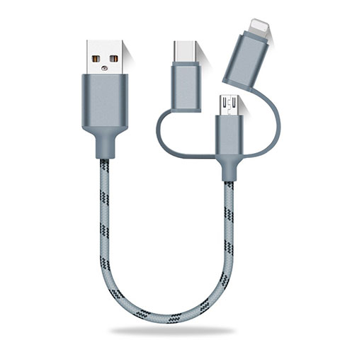 Lightning USB Ladekabel Kabel Android Micro USB Type-C 25cm S01 Grau