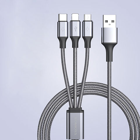 Lightning USB Ladekabel Kabel Android Micro USB Type-C 3.5A H01 für Apple iPhone 15 Plus Dunkelgrau