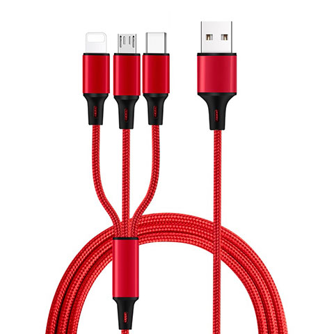 Lightning USB Ladekabel Kabel Android Micro USB Type-C ML08 Rot