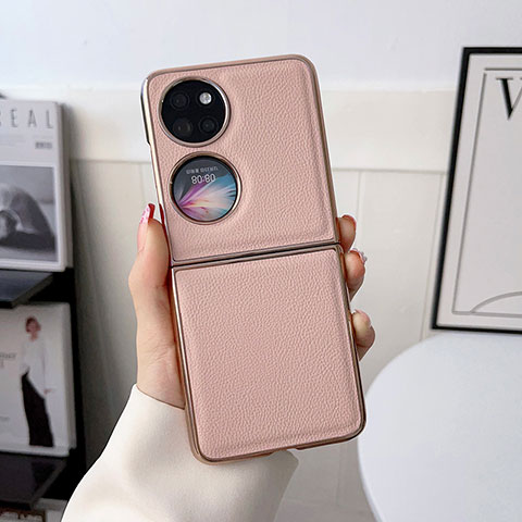 Luxus Leder Hülle Handyhülle und Kunststoff Schutzhülle Hartschalen Tasche B01H für Huawei Pocket S Rosegold