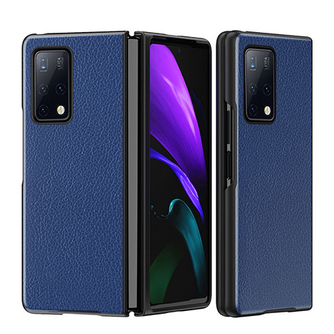 Luxus Leder Hülle Handyhülle und Kunststoff Schutzhülle Hartschalen Tasche B02H für Huawei Mate X2 Blau