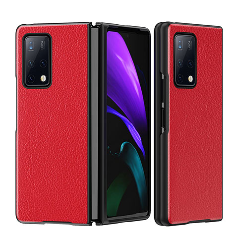 Luxus Leder Hülle Handyhülle und Kunststoff Schutzhülle Hartschalen Tasche B02H für Huawei Mate X2 Rot