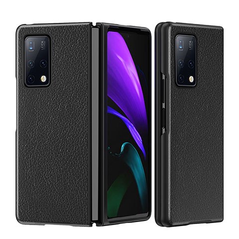 Luxus Leder Hülle Handyhülle und Kunststoff Schutzhülle Hartschalen Tasche B02H für Huawei Mate X2 Schwarz