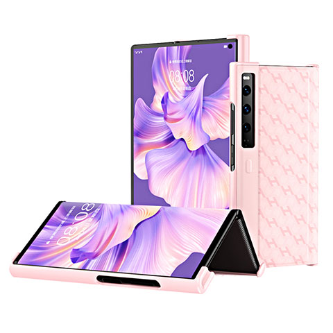 Luxus Leder Hülle Handyhülle und Kunststoff Schutzhülle Hartschalen Tasche B02H für Huawei Mate Xs 2 Rosegold