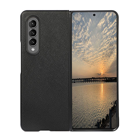 Luxus Leder Hülle Handyhülle und Kunststoff Schutzhülle Hartschalen Tasche B03 für Samsung Galaxy Z Fold3 5G Schwarz