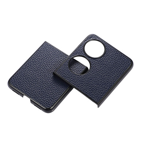 Luxus Leder Hülle Handyhülle und Kunststoff Schutzhülle Hartschalen Tasche B04H für Huawei P60 Pocket Blau