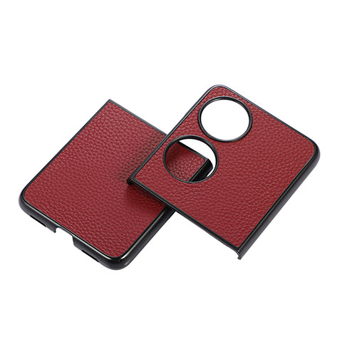 Luxus Leder Hülle Handyhülle und Kunststoff Schutzhülle Hartschalen Tasche B04H für Huawei P60 Pocket Rot