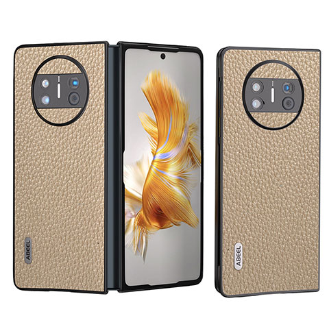 Luxus Leder Hülle Handyhülle und Kunststoff Schutzhülle Hartschalen Tasche B06H für Huawei Mate X3 Gold