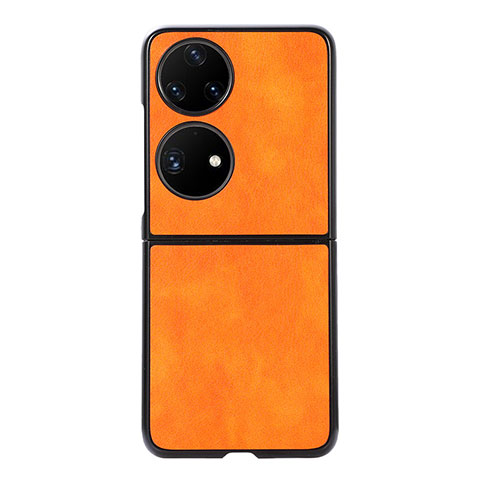 Luxus Leder Hülle Handyhülle und Kunststoff Schutzhülle Hartschalen Tasche B06H für Huawei Pocket S Orange