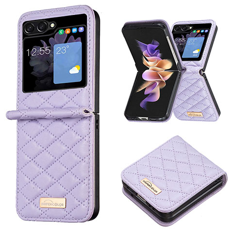 Luxus Leder Hülle Handyhülle und Kunststoff Schutzhülle Hartschalen Tasche BF5 für Samsung Galaxy Z Flip5 5G Violett