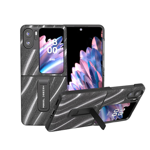 Luxus Leder Hülle Handyhülle und Kunststoff Schutzhülle Hartschalen Tasche BH15 für Oppo Find N2 Flip 5G Dunkelgrau