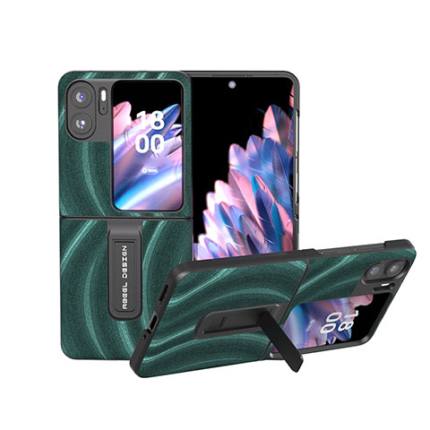 Luxus Leder Hülle Handyhülle und Kunststoff Schutzhülle Hartschalen Tasche BH15 für Oppo Find N2 Flip 5G Grün