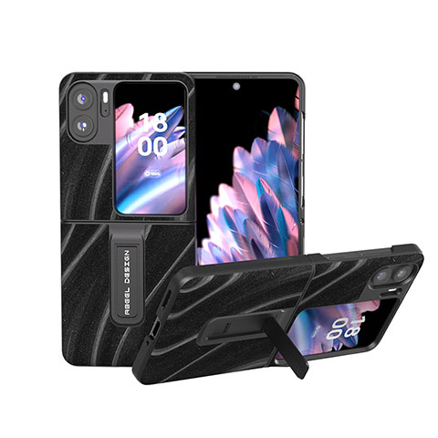 Luxus Leder Hülle Handyhülle und Kunststoff Schutzhülle Hartschalen Tasche BH15 für Oppo Find N2 Flip 5G Schwarz