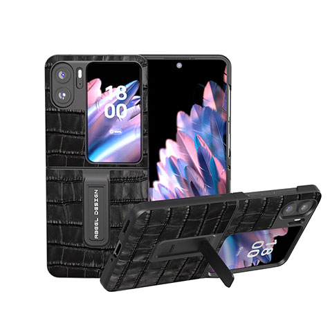 Luxus Leder Hülle Handyhülle und Kunststoff Schutzhülle Hartschalen Tasche BH17 für Oppo Find N2 Flip 5G Schwarz