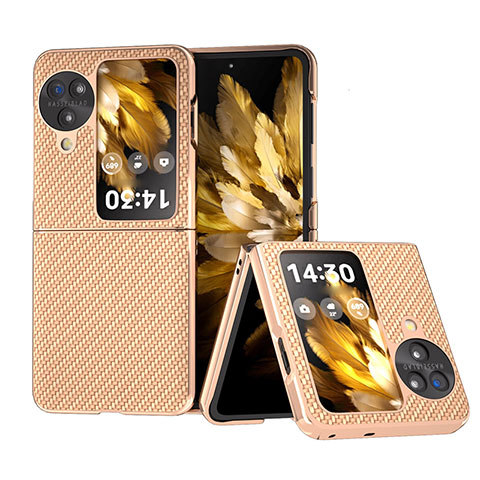 Luxus Leder Hülle Handyhülle und Kunststoff Schutzhülle Hartschalen Tasche BH17 für Oppo Find N3 Flip 5G Gold