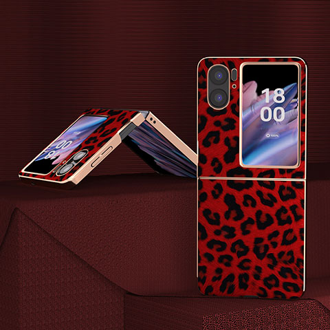 Luxus Leder Hülle Handyhülle und Kunststoff Schutzhülle Hartschalen Tasche BH2 für Oppo Find N2 Flip 5G Rot