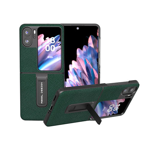 Luxus Leder Hülle Handyhülle und Kunststoff Schutzhülle Hartschalen Tasche BH20 für Oppo Find N2 Flip 5G Grün