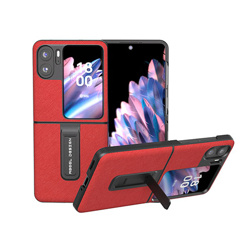 Luxus Leder Hülle Handyhülle und Kunststoff Schutzhülle Hartschalen Tasche BH20 für Oppo Find N2 Flip 5G Rot