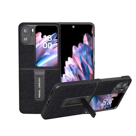 Luxus Leder Hülle Handyhülle und Kunststoff Schutzhülle Hartschalen Tasche BH20 für Oppo Find N2 Flip 5G Schwarz