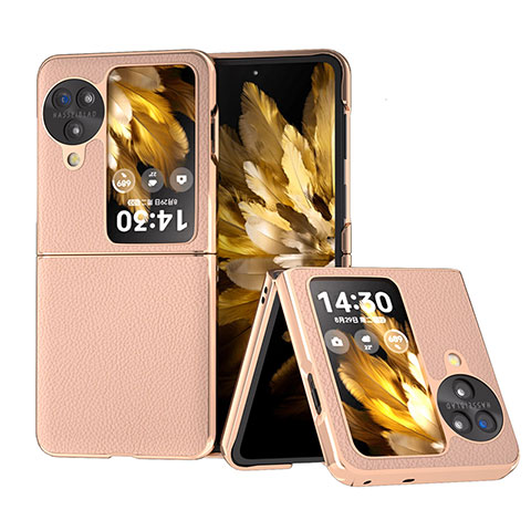 Luxus Leder Hülle Handyhülle und Kunststoff Schutzhülle Hartschalen Tasche BH27 für Oppo Find N3 Flip 5G Rosegold