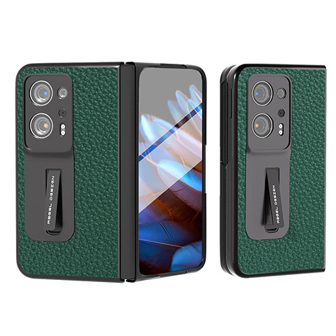 Luxus Leder Hülle Handyhülle und Kunststoff Schutzhülle Hartschalen Tasche BH8 für Oppo Find N2 5G Grün