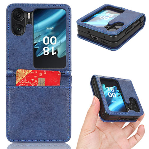 Luxus Leder Hülle Handyhülle und Kunststoff Schutzhülle Hartschalen Tasche BY2 für Oppo Find N2 Flip 5G Blau