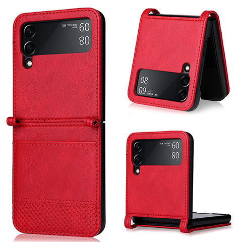 Luxus Leder Hülle Handyhülle und Kunststoff Schutzhülle Hartschalen Tasche BY2 für Samsung Galaxy Z Flip4 5G Rot