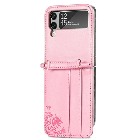 Luxus Leder Hülle Handyhülle und Kunststoff Schutzhülle Hartschalen Tasche C01 für Samsung Galaxy Z Flip4 5G Rosegold