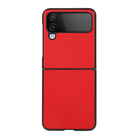 Luxus Leder Hülle Handyhülle und Kunststoff Schutzhülle Hartschalen Tasche C03 für Samsung Galaxy Z Flip4 5G Rot
