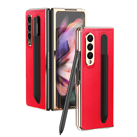 Luxus Leder Hülle Handyhülle und Kunststoff Schutzhülle Hartschalen Tasche C04 für Samsung Galaxy Z Fold3 5G Rot