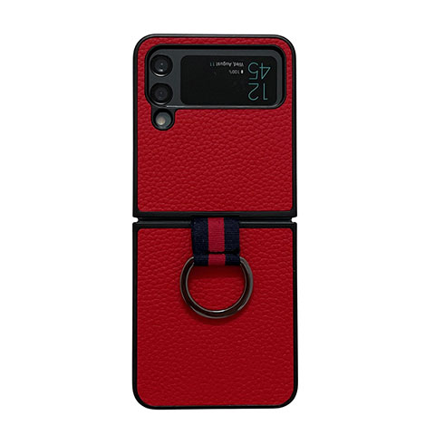 Luxus Leder Hülle Handyhülle und Kunststoff Schutzhülle Hartschalen Tasche C05 für Samsung Galaxy Z Flip4 5G Rot