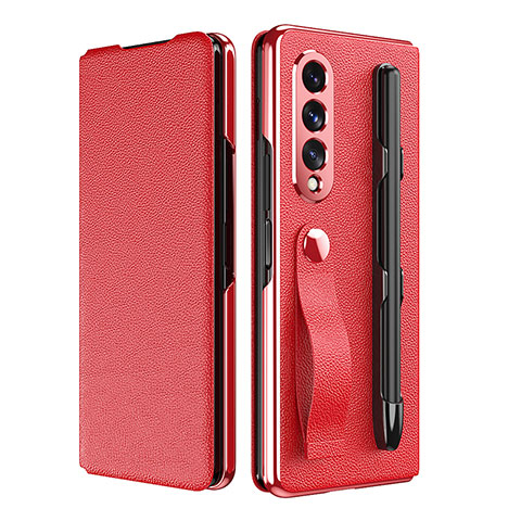 Luxus Leder Hülle Handyhülle und Kunststoff Schutzhülle Hartschalen Tasche C06 für Samsung Galaxy Z Fold4 5G Rot