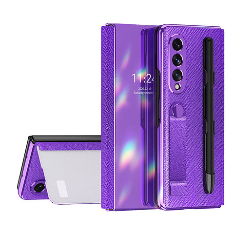 Luxus Leder Hülle Handyhülle und Kunststoff Schutzhülle Hartschalen Tasche C07 für Samsung Galaxy Z Fold4 5G Violett