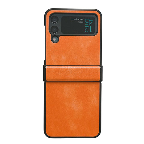 Luxus Leder Hülle Handyhülle und Kunststoff Schutzhülle Hartschalen Tasche C08 für Samsung Galaxy Z Flip4 5G Orange