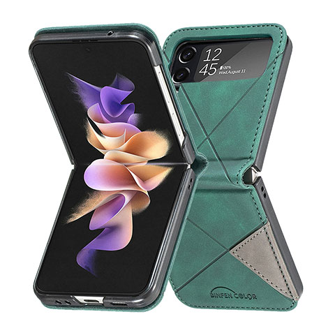 Luxus Leder Hülle Handyhülle und Kunststoff Schutzhülle Hartschalen Tasche für Samsung Galaxy Z Flip4 5G Grün