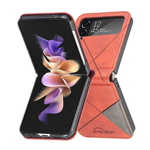 Luxus Leder Hülle Handyhülle und Kunststoff Schutzhülle Hartschalen Tasche für Samsung Galaxy Z Flip4 5G Orange