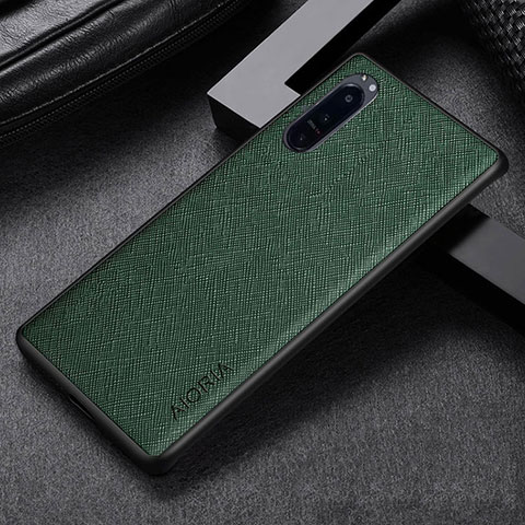 Luxus Leder Hülle Handyhülle und Kunststoff Schutzhülle Hartschalen Tasche für Sony Xperia 1 III Grün