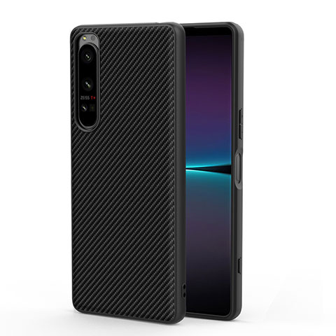 Luxus Leder Hülle Handyhülle und Kunststoff Schutzhülle Hartschalen Tasche für Sony Xperia 1 IV SO-51C Schwarz