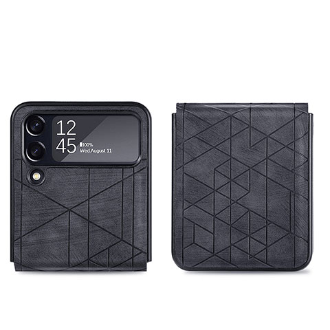 Luxus Leder Hülle Handyhülle und Kunststoff Schutzhülle Hartschalen Tasche H01 für Samsung Galaxy Z Flip4 5G Schwarz