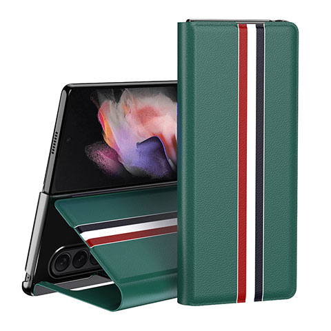 Luxus Leder Hülle Handyhülle und Kunststoff Schutzhülle Hartschalen Tasche H02 für Samsung Galaxy Z Fold3 5G Grün