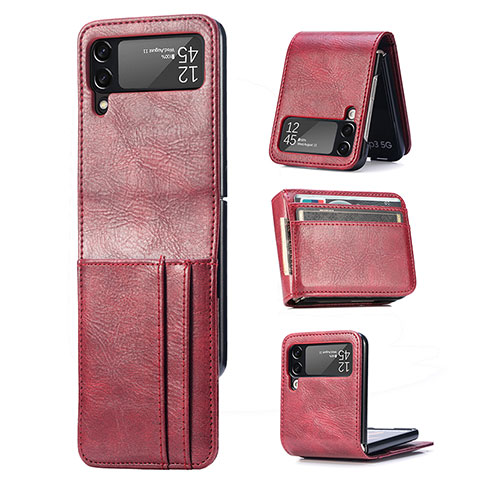 Luxus Leder Hülle Handyhülle und Kunststoff Schutzhülle Hartschalen Tasche H03 für Samsung Galaxy Z Flip3 5G Rot