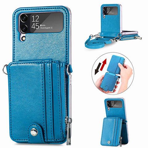 Luxus Leder Hülle Handyhülle und Kunststoff Schutzhülle Hartschalen Tasche H06 für Samsung Galaxy Z Flip4 5G Blau