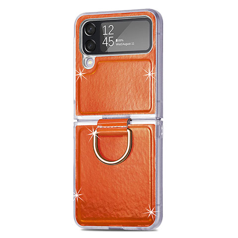 Luxus Leder Hülle Handyhülle und Kunststoff Schutzhülle Hartschalen Tasche H08 für Samsung Galaxy Z Flip4 5G Orange