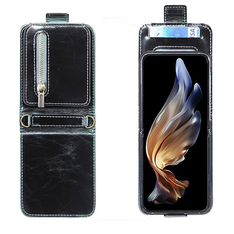 Luxus Leder Hülle Handyhülle und Kunststoff Schutzhülle Hartschalen Tasche JD2 für Samsung Galaxy Z Flip3 5G Blau