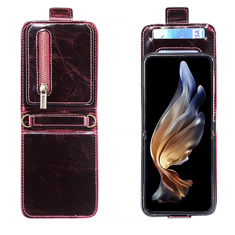 Luxus Leder Hülle Handyhülle und Kunststoff Schutzhülle Hartschalen Tasche JD2 für Samsung Galaxy Z Flip3 5G Rot