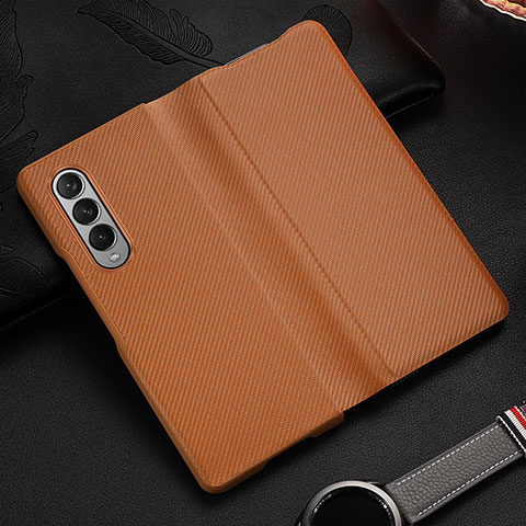 Luxus Leder Hülle Handyhülle und Kunststoff Schutzhülle Hartschalen Tasche L01 für Samsung Galaxy Z Fold4 5G Braun