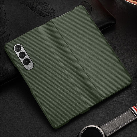 Luxus Leder Hülle Handyhülle und Kunststoff Schutzhülle Hartschalen Tasche L01 für Samsung Galaxy Z Fold4 5G Minzgrün